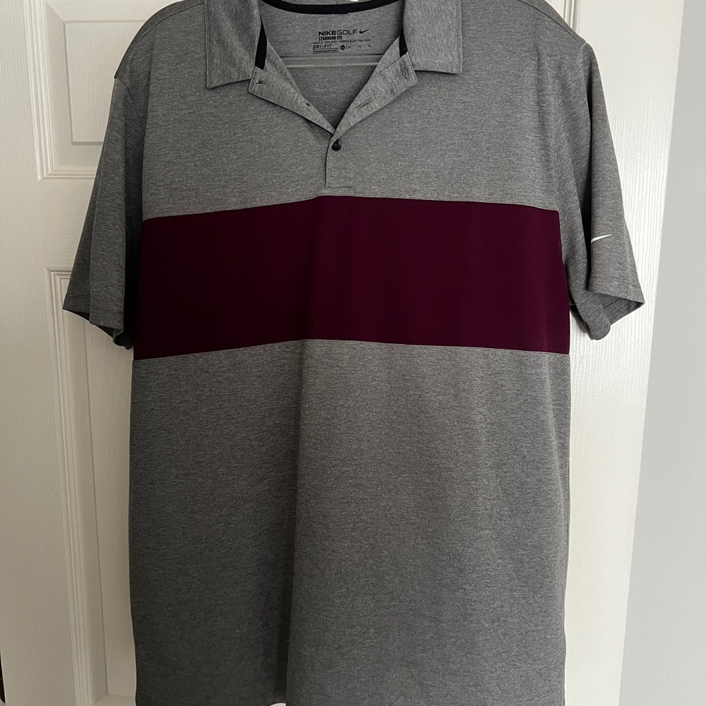 Nike Gray and Maroon Men's Polo Shirt